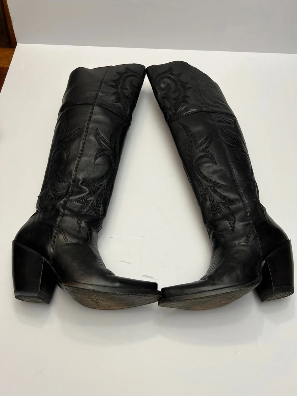 Dan Post Black Over-the-Knee Western Zip Boots with Embroidered Panels